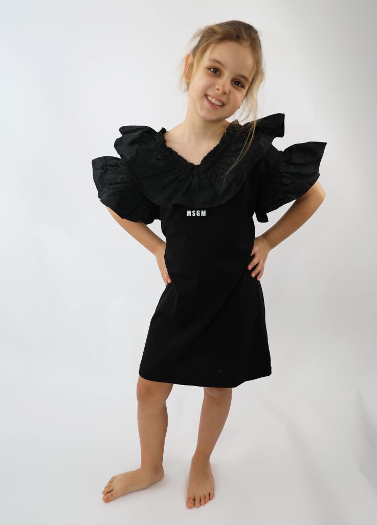 MSGM Black Jersey Ruffle Dress